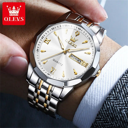 OLEVS 9998 Couple Watches - Rhombus Mirror, Luminous Date, Waterproof