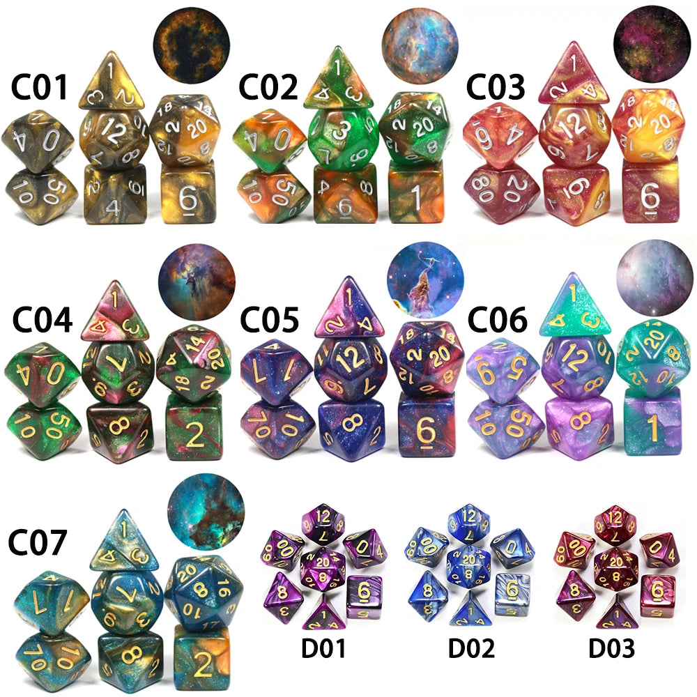 7-Piece Acrylic Polyhedral Dice Set for D&D and RPG Games