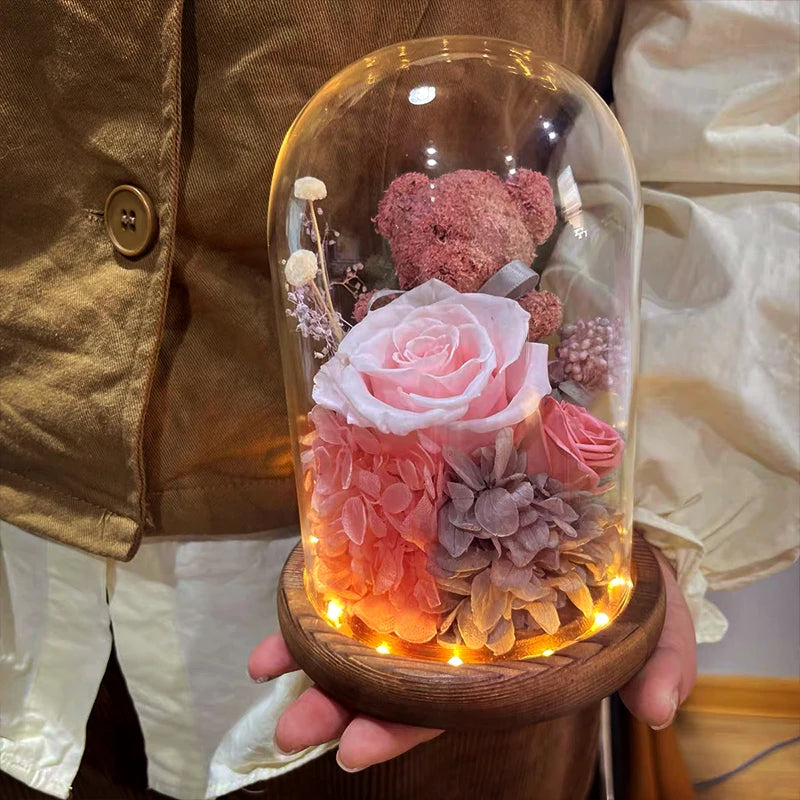Eternal Preserved Rose in Glass Dome with LED Lights