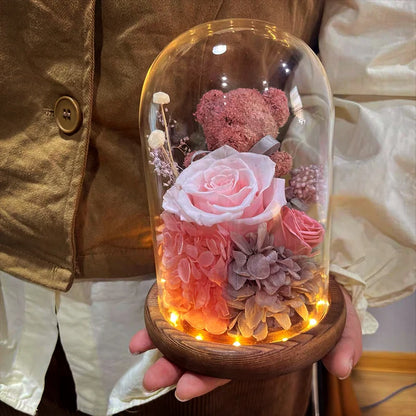 Eternal Preserved Rose in Glass Dome with LED Lights