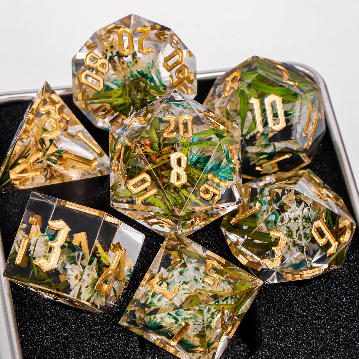 7-Piece Sharp-Edge Resin RPG Dice Set with Liquid-Core Options