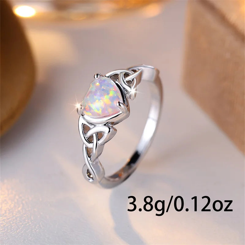Mystic Fire Opal Heart Ring for Women – Gold & Silver