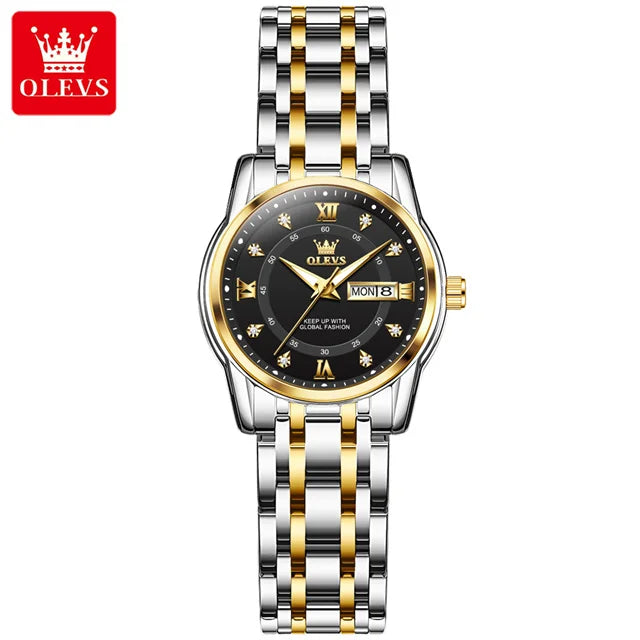 OLEVS 5513 Couple Watch - Stainless Steel, Waterproof, Luxury Gold Diamond, Lover's Pair