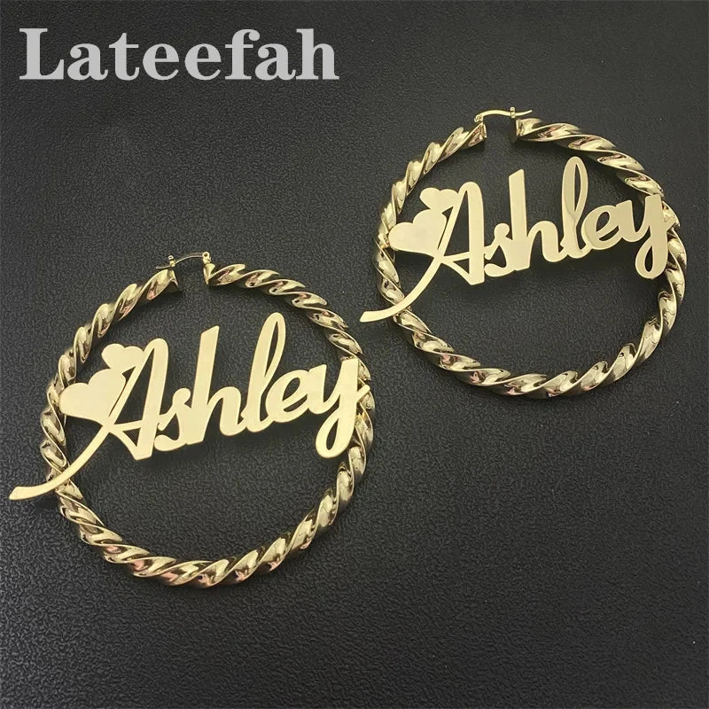 Custom Name Circle Hoop Earrings - Stainless Steel