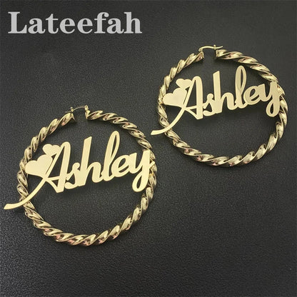 Custom Name Circle Hoop Earrings - Stainless Steel
