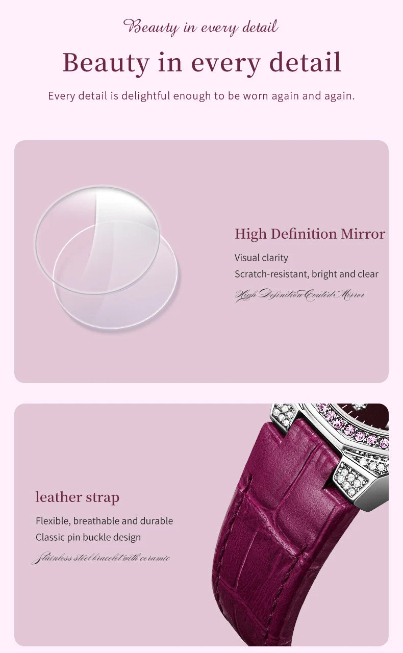 OLEVS 5606 Original Diamond Watch - Leather Strap, 3M Waterproof, Luminous