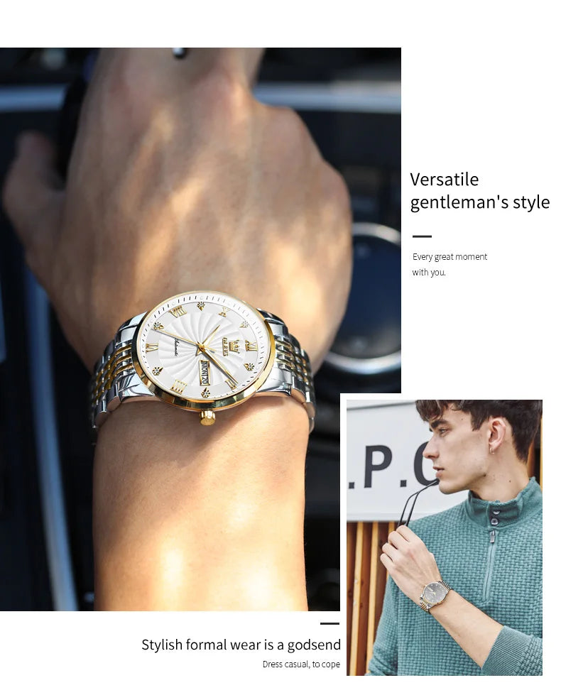 OLEVS 6630 Men's Watch - Automatic Mechanical, Threaded Dial, Waterproof, Stainless Steel, Luxury