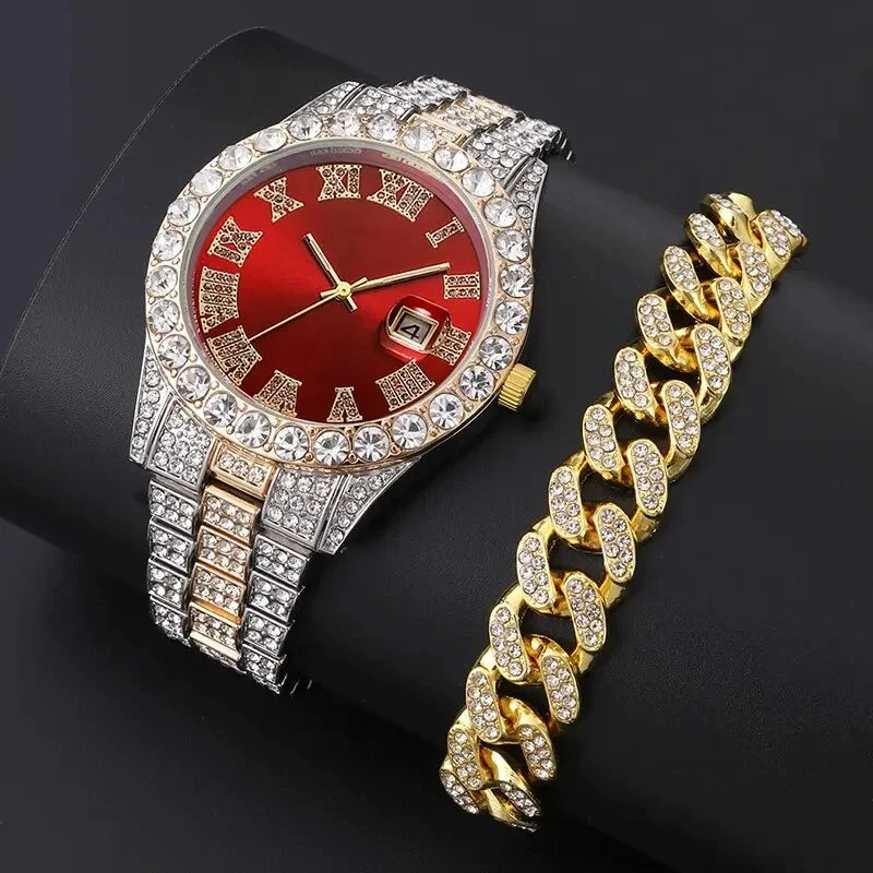 TVK Unisex Rhinestone Quartz Watch - Roman Numeral, Stainless Steel, Auto Date, Shock Resistant