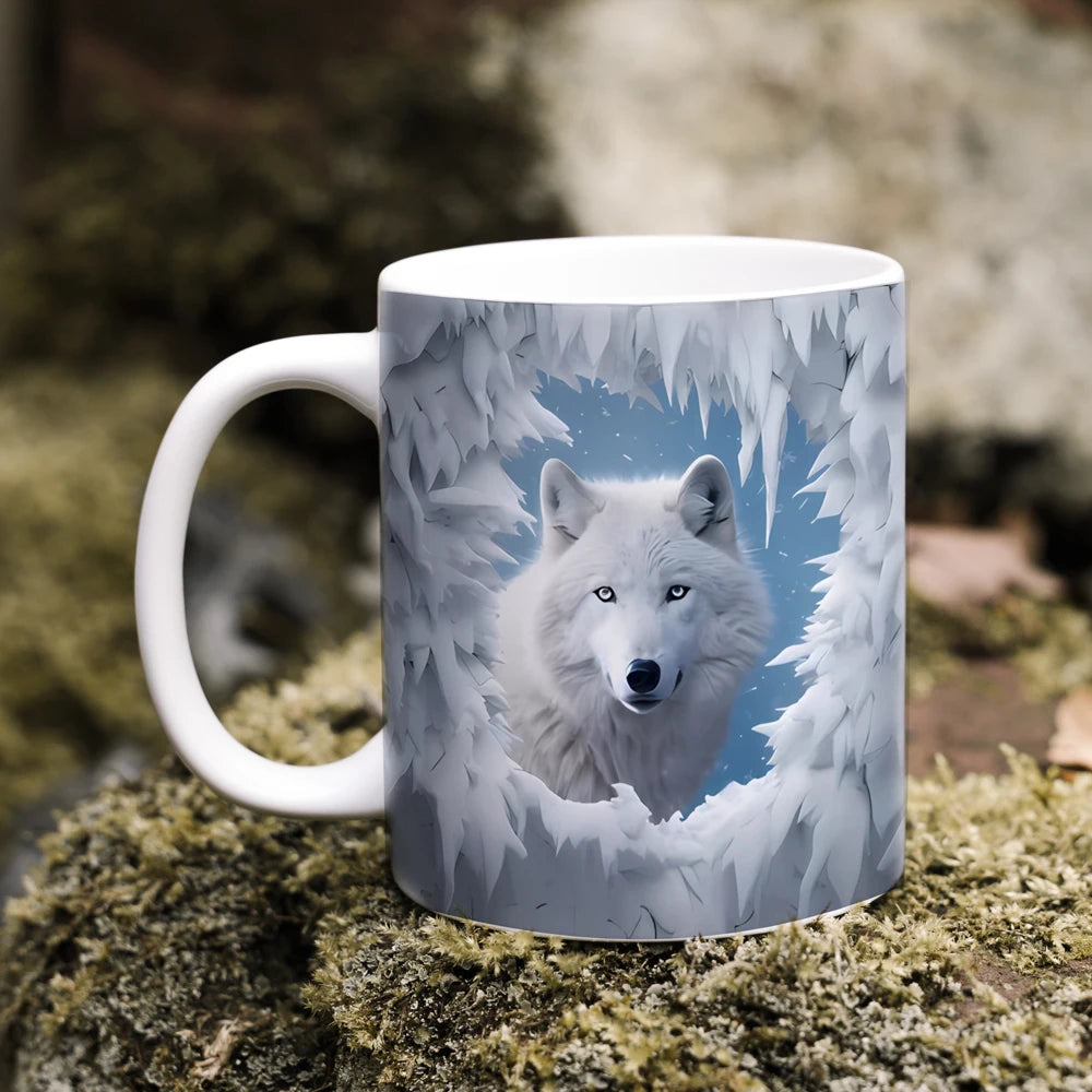 Wolf & Dog Beer Picture Ceramic Coffee Mug - 350ml Gift Cup