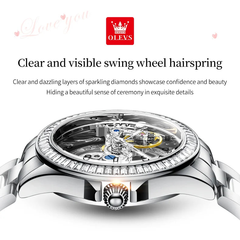 OLEVS 6699 Automatic Mechanical Watch - Transparent 40mm Big Dial, Bracelet Set, Luxury