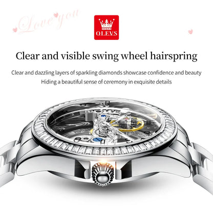 OLEVS 6699 Automatic Mechanical Watch - Transparent 40mm Big Dial, Bracelet Set, Luxury