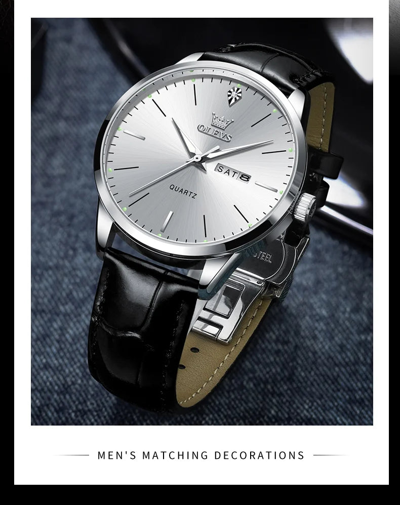 OLEVS 2935 Luxury Men's Watch - Roman Numeral, Auto Date, Shock Resistant, 3ATM, Leather Strap