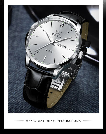 OLEVS 2935 Luxury Men's Watch - Roman Numeral, Auto Date, Shock Resistant, 3ATM, Leather Strap