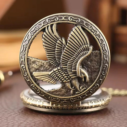 Vintage Eagle Pocket Watch - Steampunk Bronze Necklace