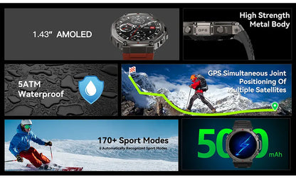 Smart Watch For T-Rex 3 GPS Smartwatch AMOLED Touch Screen 5ATM Outdoor Compass Smart Fitness Sport Monitor Men Watch ForXiaomi