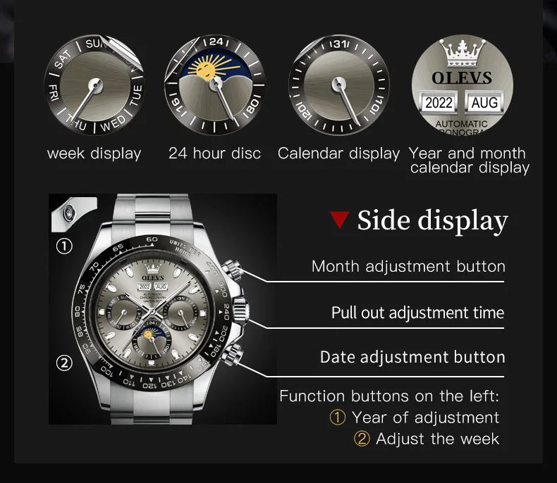 OLEVS 6654 Men's Watch - Automatic Mechanical, Sport, Waterproof, Luminous, Week Calendar