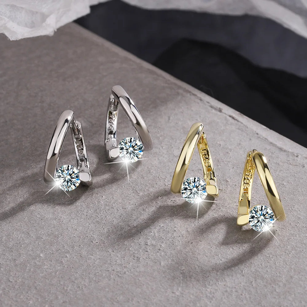 925 Sterling Silver Earrings - Gold with Crystals