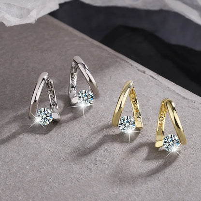 925 Sterling Silver Earrings - Gold with Crystals