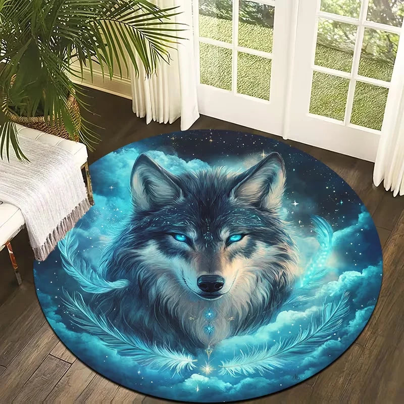 Mystical Wolf Round Area Rug – Fantasy Print, Non-Slip