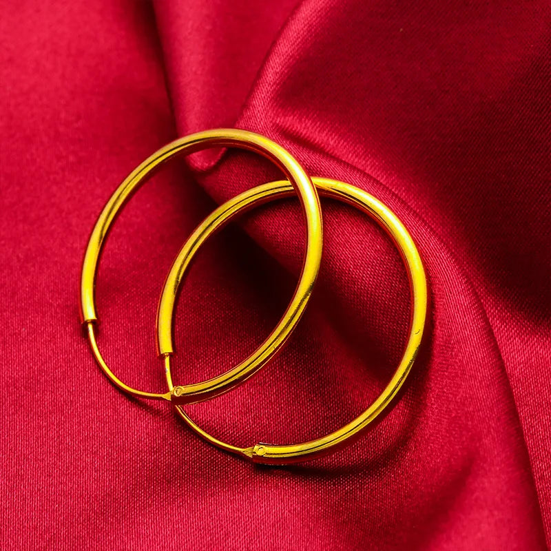 Women's 24K Gold Shiny Large Earrings (20-30mm), AU999 | Engraved "Entropy" with mechanical motifs.