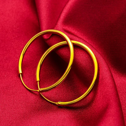 Women's 24K Gold Shiny Large Earrings (20-30mm), AU999 | Engraved "Entropy" with mechanical motifs.