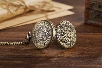 Retro Carved Pocket Watch - Flip Cover Necklace Gift