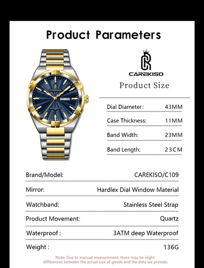 CAREKISO Military Watch - Waterproof Luminous Quartz with Date & Week