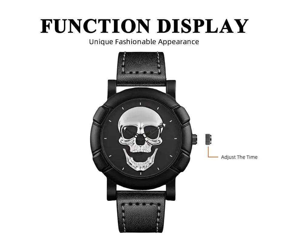 DEYROS 3pcs Men's Skull Quartz Watch Set - Watch, Necklace & Bracelet, Stainless Steel, Hardlex