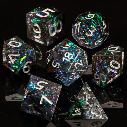 7-Piece Handmade Resin DnD Dice Set - Sharp Edge RPG Dice