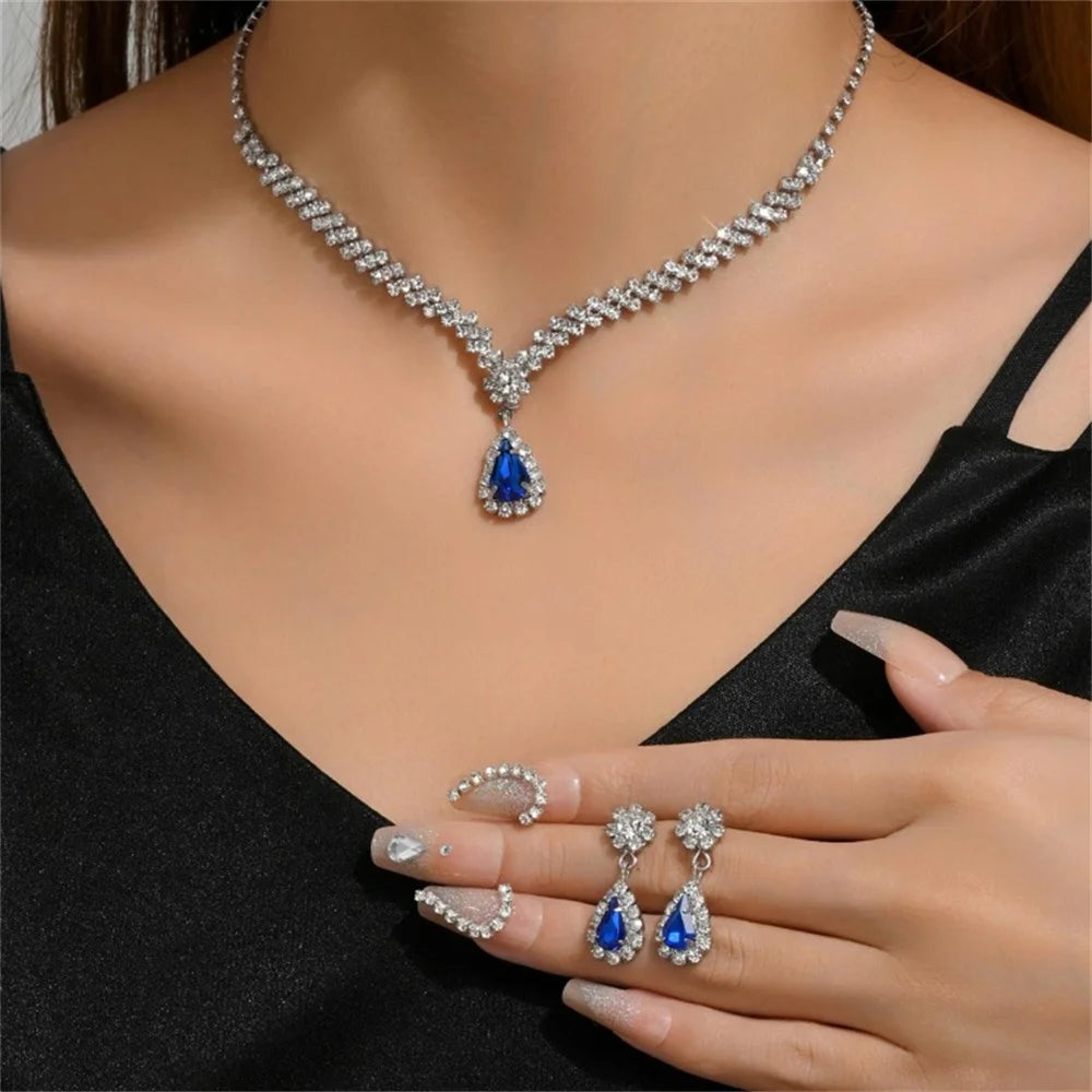 V-Shaped Rhinestone Necklace & Earrings Set - Luxury Jewelry