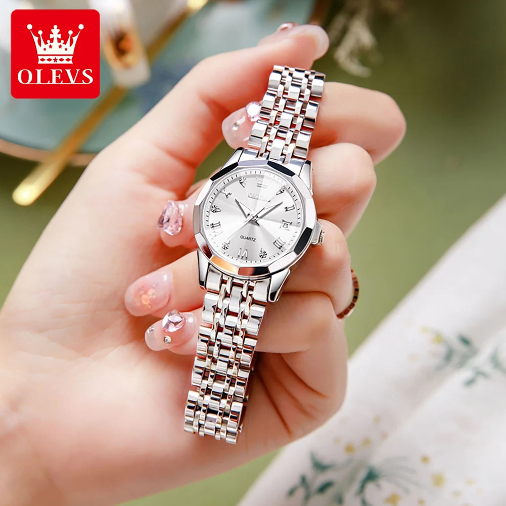 OLEVS 9931 Women's Watch - Stainless Steel, Dual Calendar, Luxury, Waterproof, Jewelry Set