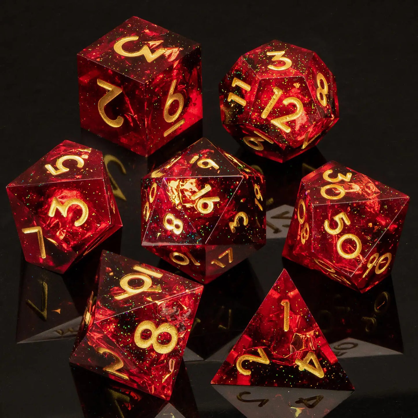 7-Piece Handmade Resin DnD Dice Set - Sharp Edge RPG Dice