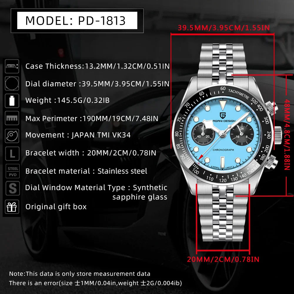 PAGANI DESIGN PD-1813 Chronograph Watch - Sapphire, 100M Waterproof, Luxury Sport