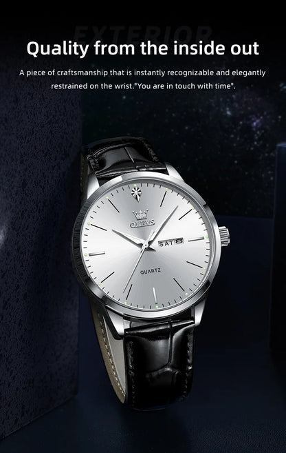 OLEVS 2935 Luxury Men's Watch - Roman Numeral, Auto Date, Shock Resistant, 3ATM, Leather Strap