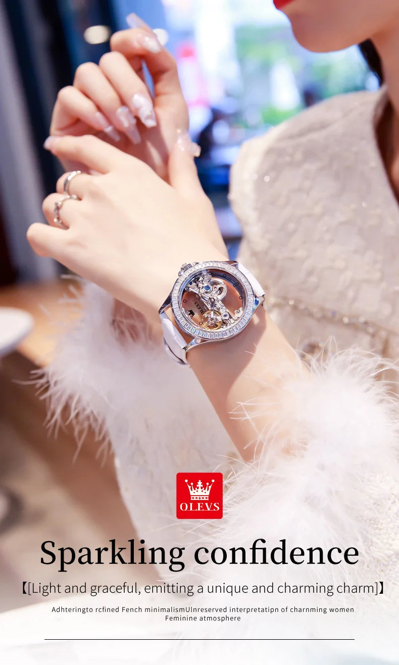 OLEVS 6699 Automatic Mechanical Watch - Transparent 40mm Big Dial, Bracelet Set, Luxury