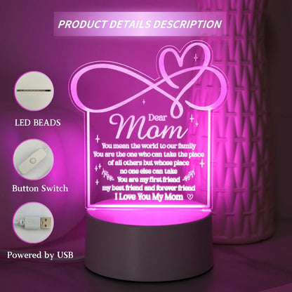 Love Mom USB Night Light – Card Shape, Pink Glow