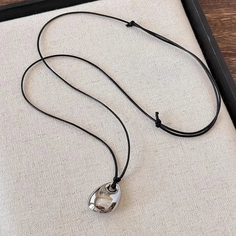 Unisex Leather Necklace - Irregular Bean Pendant