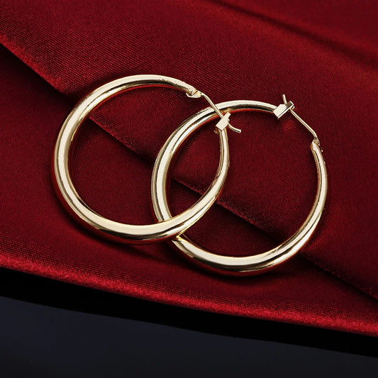 925 Sterling Silver Round Earrings - 18K Gold Plated 3.5cm