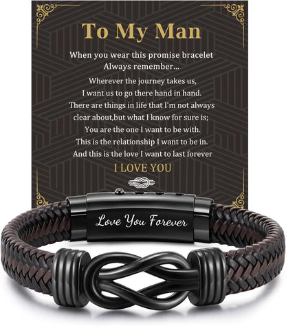 Braided Leather Bracelet - Engraved Gift for Men