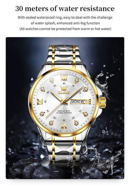 OLEVS 2906 Couple Watch - Roman Scale, Diamond Dial, Rhombus Strap, Waterproof
