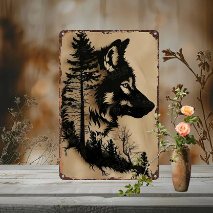 Iron Wolf Silhouette Wall Sign - Pre-Drilled Metal Decor