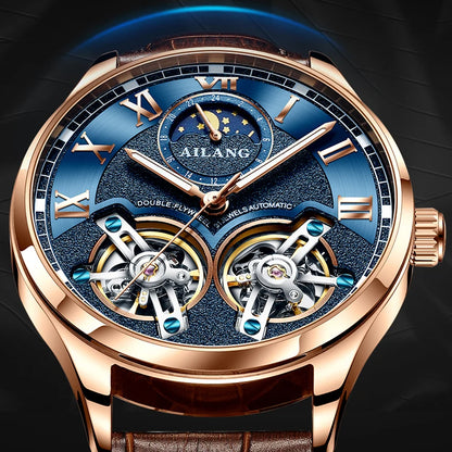 AILANG AL-8822 Double Flywheel Automatic Watch - Moon Phase, Transparent Back, Luxury