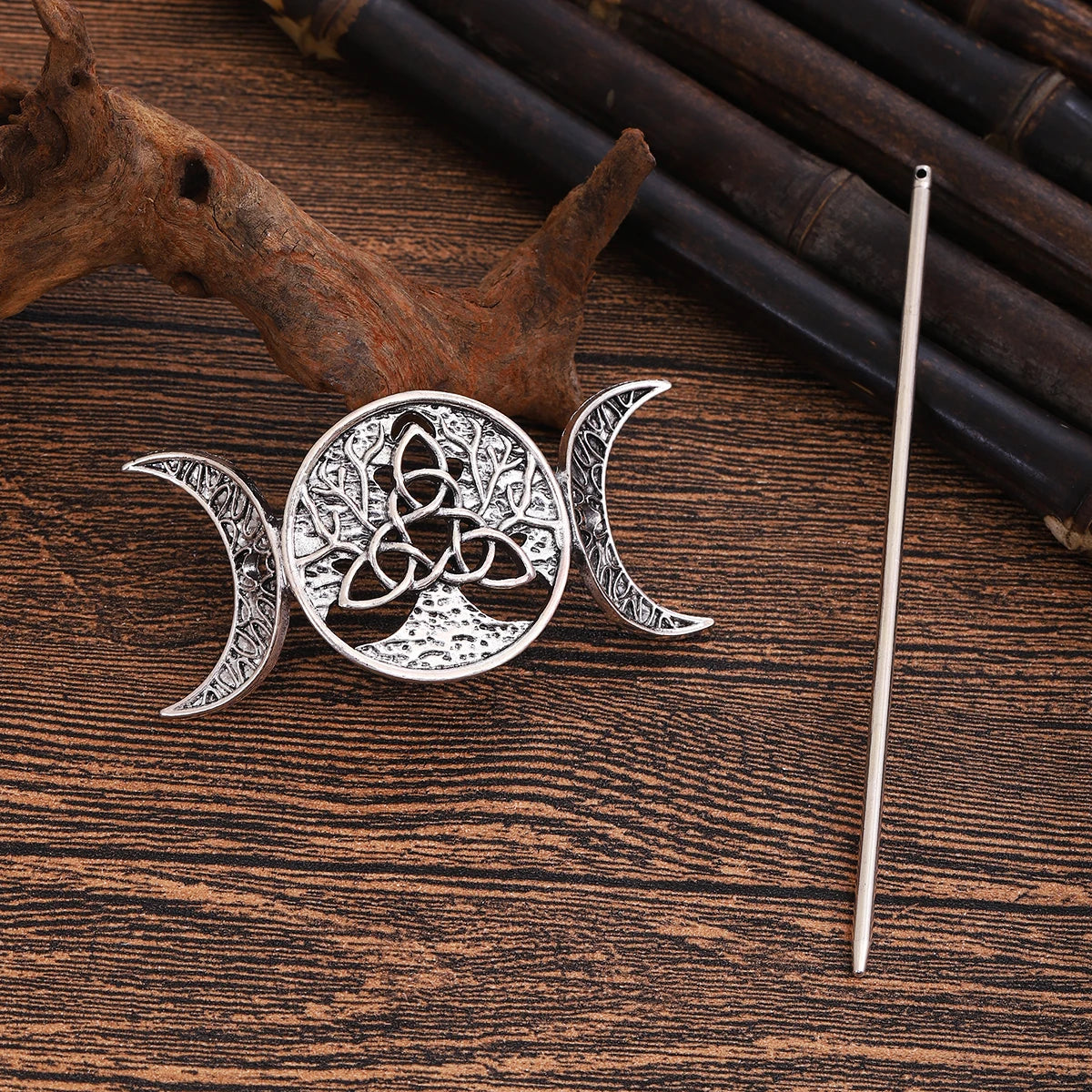 Odin Celtic Knot Crescent Hairpin – Viking Style, Metal Alloy, Silver
