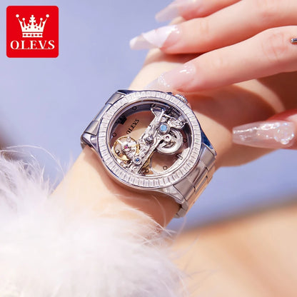 OLEVS 6699 Automatic Mechanical Watch - Transparent 40mm Big Dial, Bracelet Set, Luxury