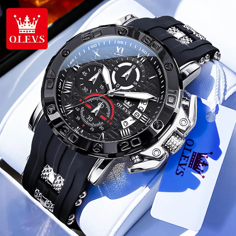 OLEVS 9986 Men's Watch - 51mm Large Dial, Silicone Strap, Waterproof, Chronograph, Luminous