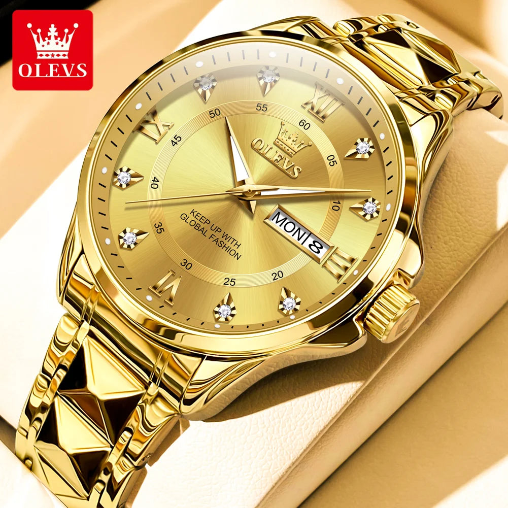 OLEVS 2906 Couple Watch - Roman Scale, Diamond Dial, Rhombus Strap, Waterproof