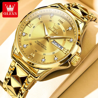 OLEVS 2906 Couple Watch - Roman Scale, Diamond Dial, Rhombus Strap, Waterproof