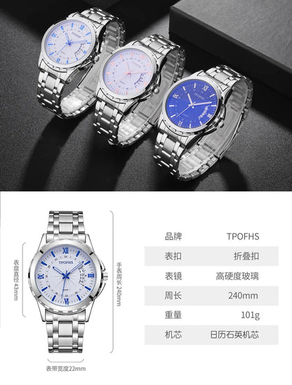 Men's Waterproof Quartz Watch - Blue Light Calendar Display