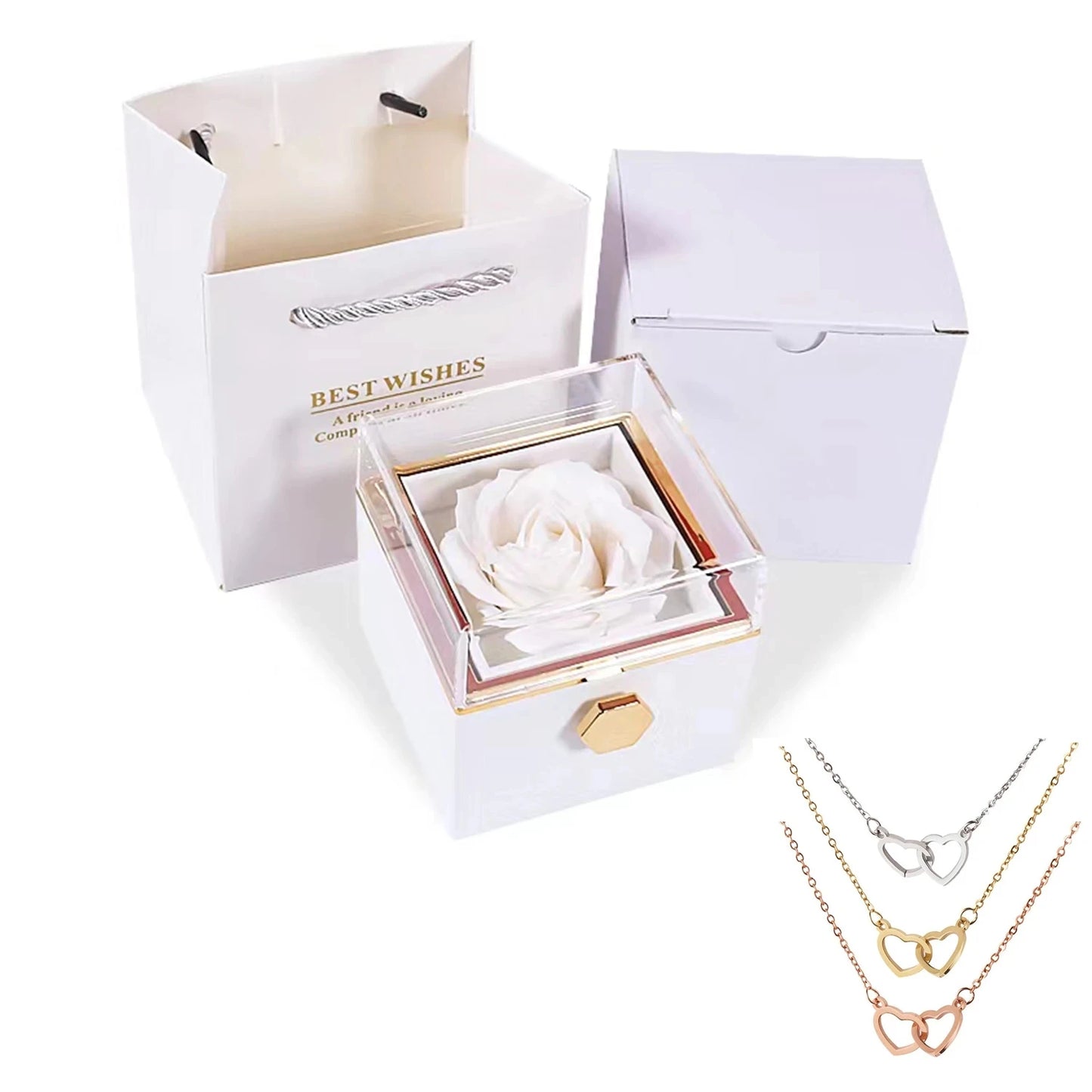 Eternal Rose Box with Custom Heart Name Necklace