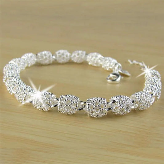 Sterling Silver Hollow Lantern Ball Bracelet